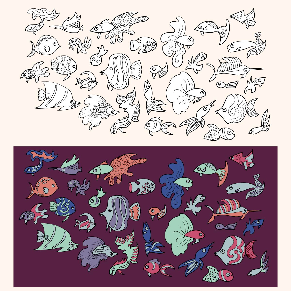Sketchbook character design: fishes